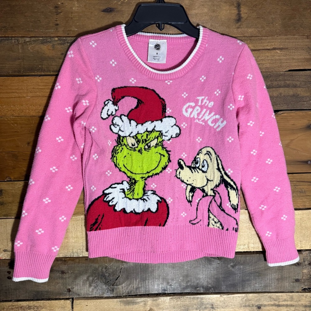 Christmas Sweater Grinch & Max Holiday Long‎ Sleeve Pink Dr Seuss Girl's Small 8